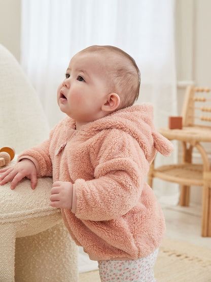 Pink Fleece Baby Hooded Jacket (0mths-2yrs) - Size 50cm (First Size)