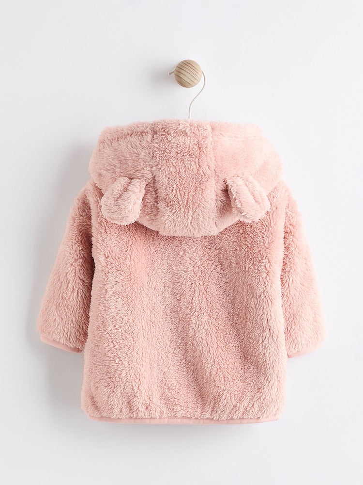 Pink Fleece Baby Hooded Jacket (0mths-2yrs) - Size 50cm (First Size)