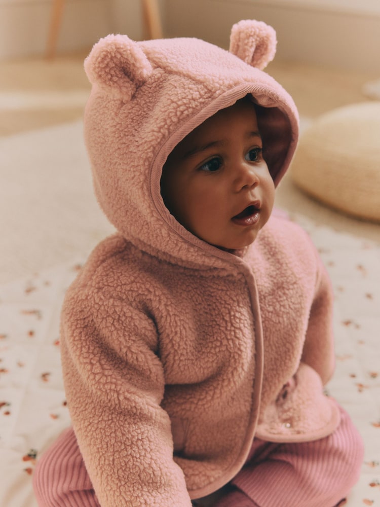 Pink Baby Borg Fleece Jacket (0mths-2yrs) - Size Up to 1 Month (56cm)