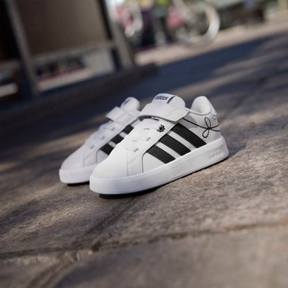 Adidas Girls Grand Court 3.0 EL Hook &amp; Loop Ankle Sneakers