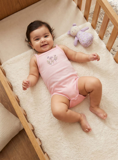 Pack of 3 Juniors Cotton Square Neck Sleeveless Bodysuit with Botanical Print-baby-girls-clothing-bodysuits-image-2