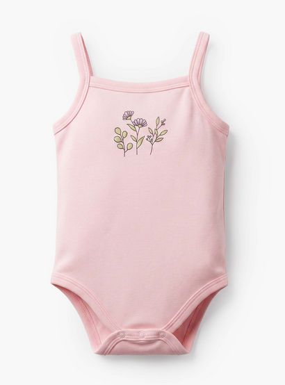 Pack of 3 Juniors Cotton Square Neck Sleeveless Bodysuit with Botanical Print-baby-girls-clothing-bodysuits-image-3