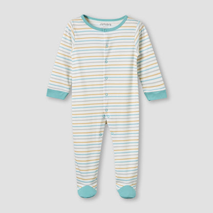 Juniors Cotton Round Neck Long Sleeves Sleepsuit with Snap Button Closure - Pack of 2