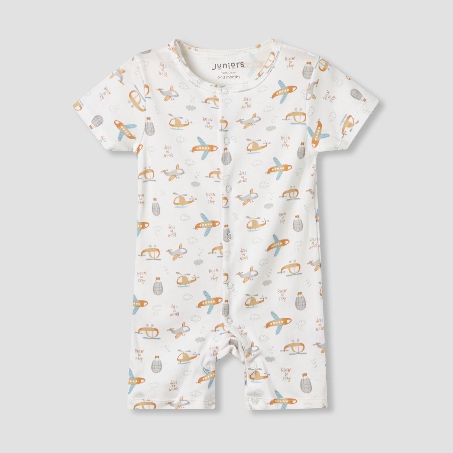 Set of 2 Juniors Cotton Round Neck Sleepsuit and Romper with Snap Buttons