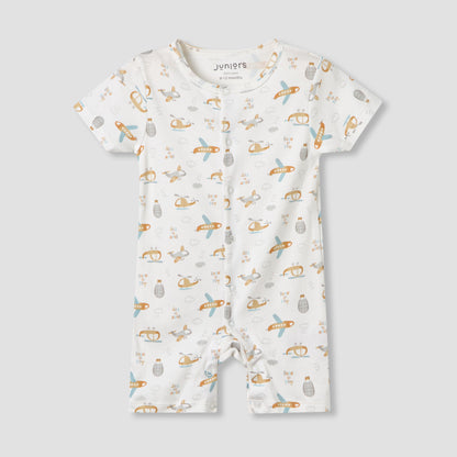 Set of 2 Juniors Cotton Round Neck Sleepsuit and Romper with Snap Buttons