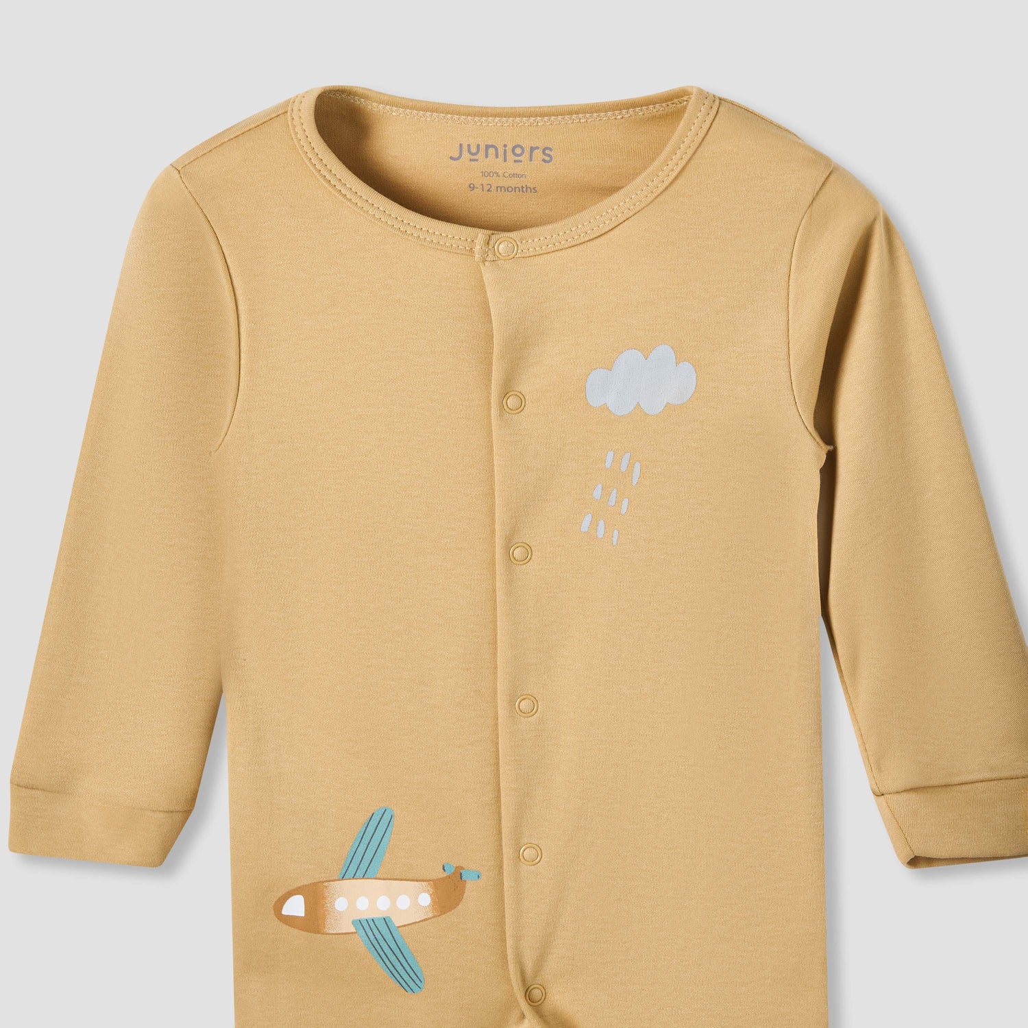 Set of 2 Juniors Cotton Round Neck Sleepsuit and Romper with Snap Buttons