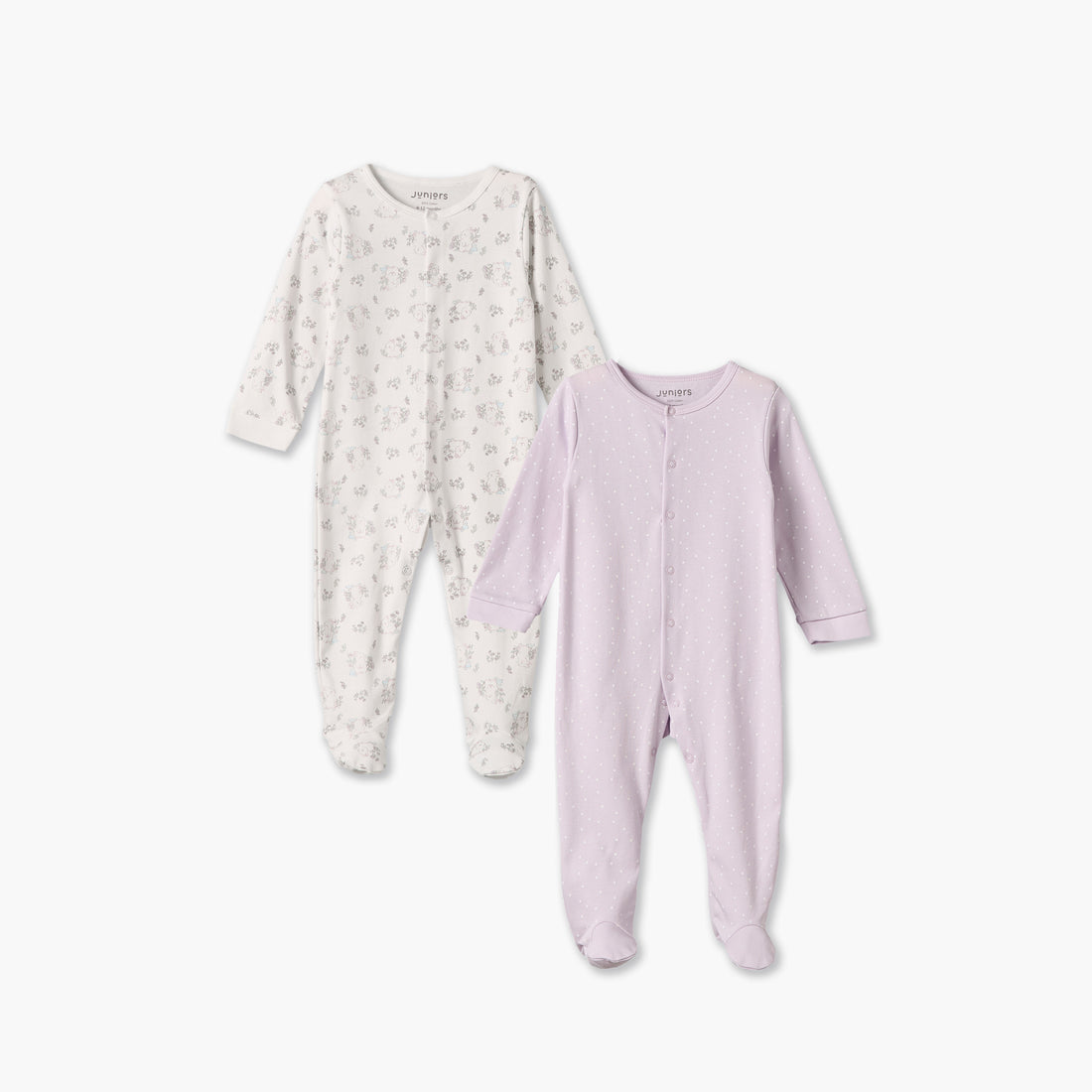 Pack of 2 Juniors Cotton Round Neck Long Sleeves Sleepsuit with Assorted Print - Pink / 9-12 mths