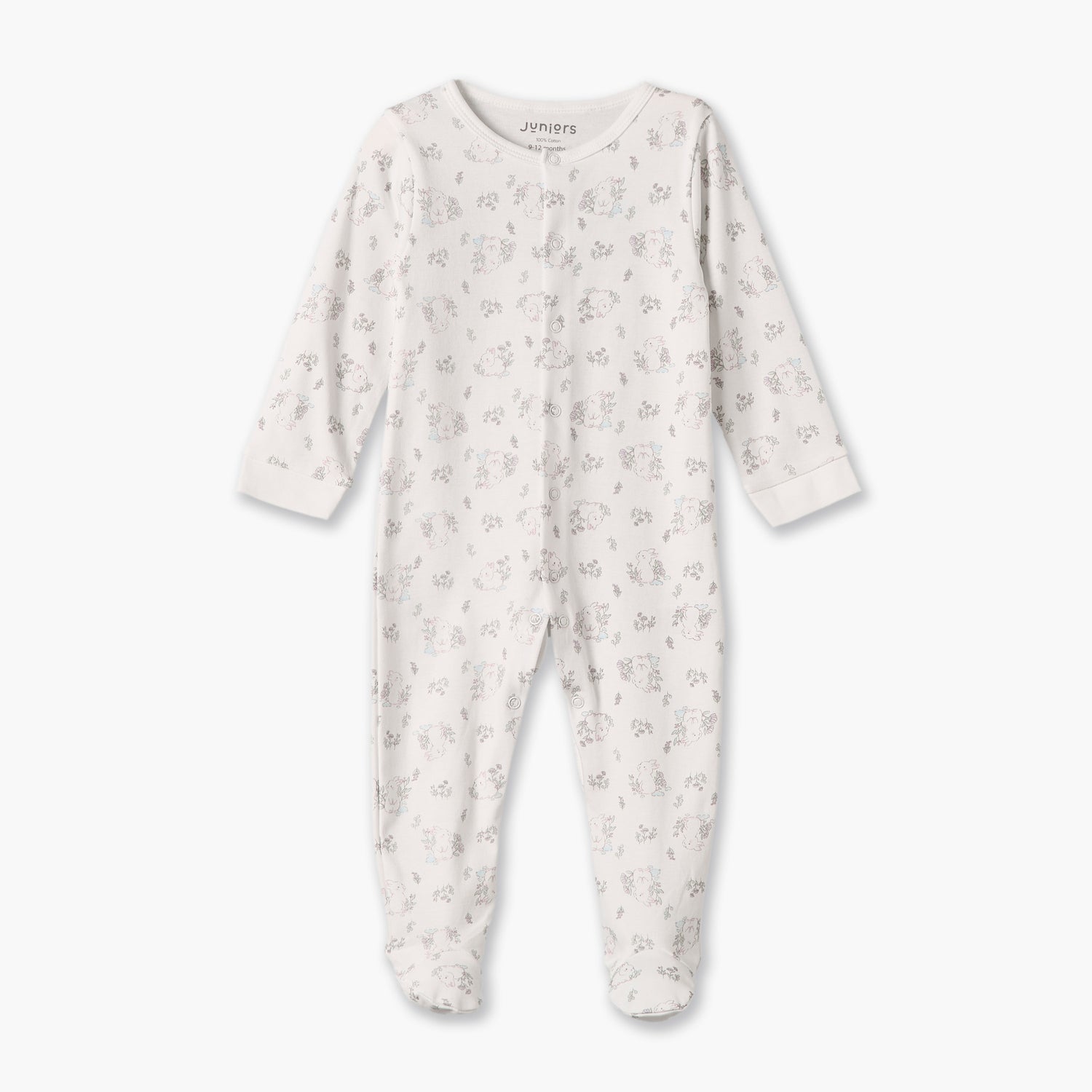 Pack of 2 Juniors Cotton Round Neck Long Sleeves Sleepsuit with Assorted Print