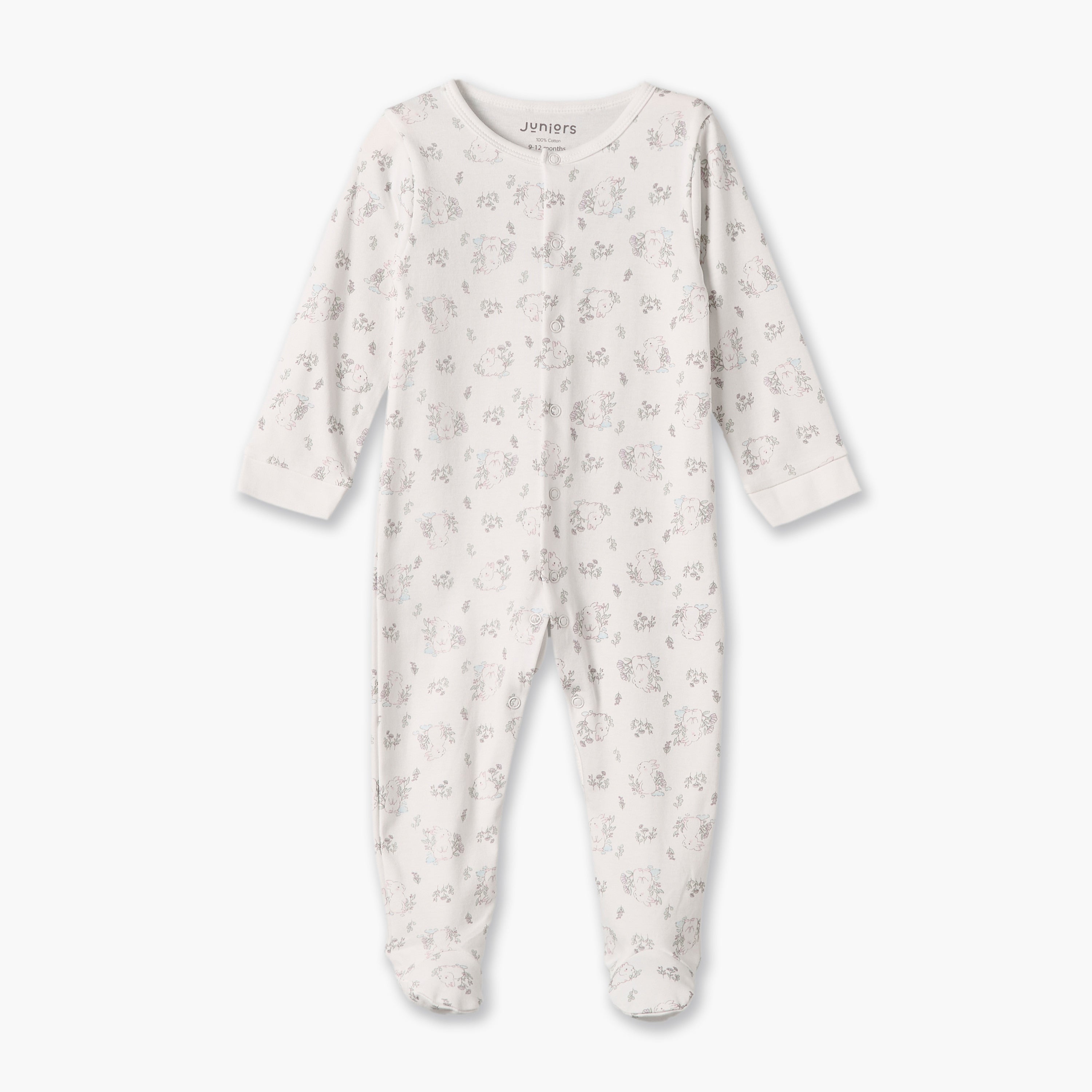 Pack of 2 Juniors Cotton Round Neck Long Sleeves Sleepsuit with Assorted Print