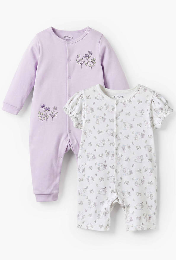 Set of 2 Juniors Cotton Round Neck Sleepsuit with Romper