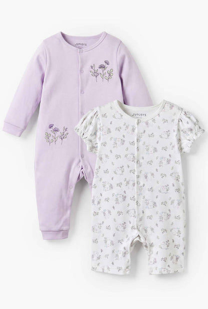 Set of 2 Juniors Cotton Round Neck Sleepsuit with Romper