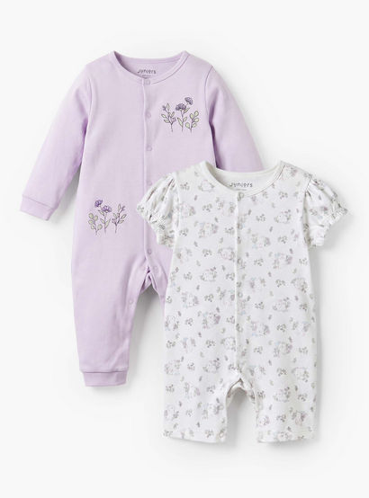 Set of 2 Juniors Cotton Round Neck Sleepsuit with Romper-baby-girls-clothing-nightwear-sleepsuits-image-1