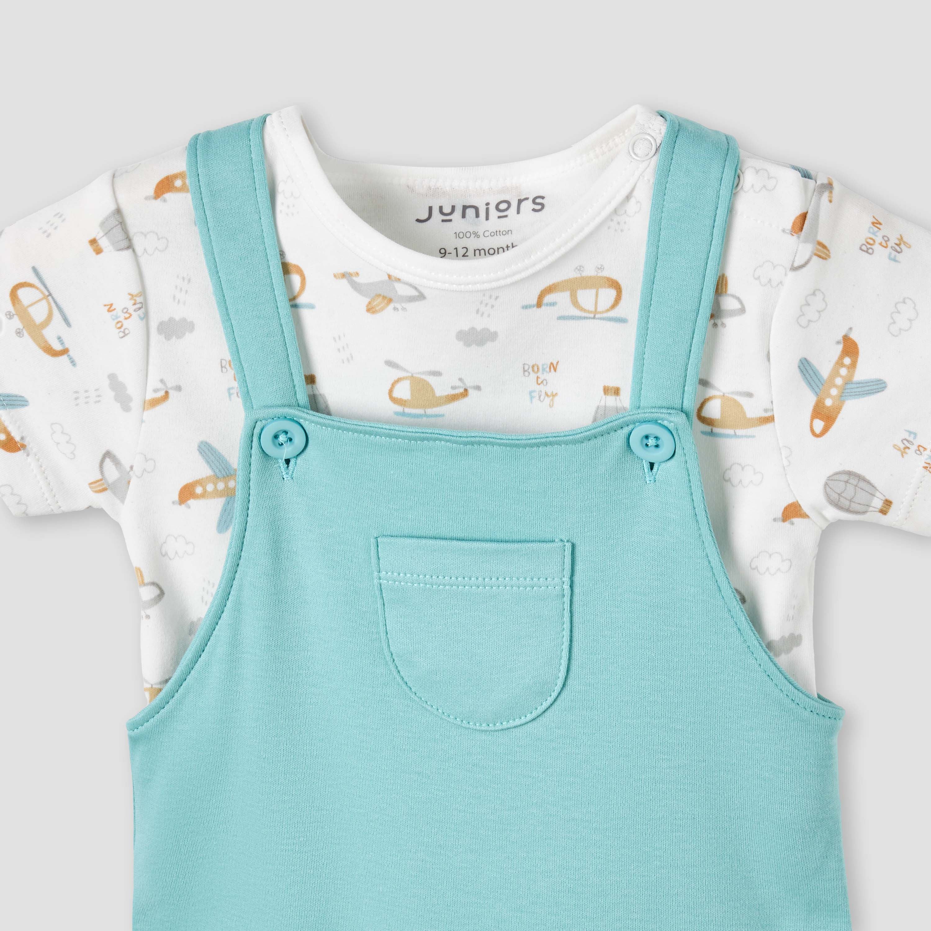 Juniors Crew Neck Short Sleeves Dungaree with Pocket