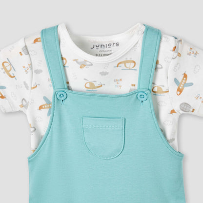 Juniors Crew Neck Short Sleeves Dungaree with Pocket