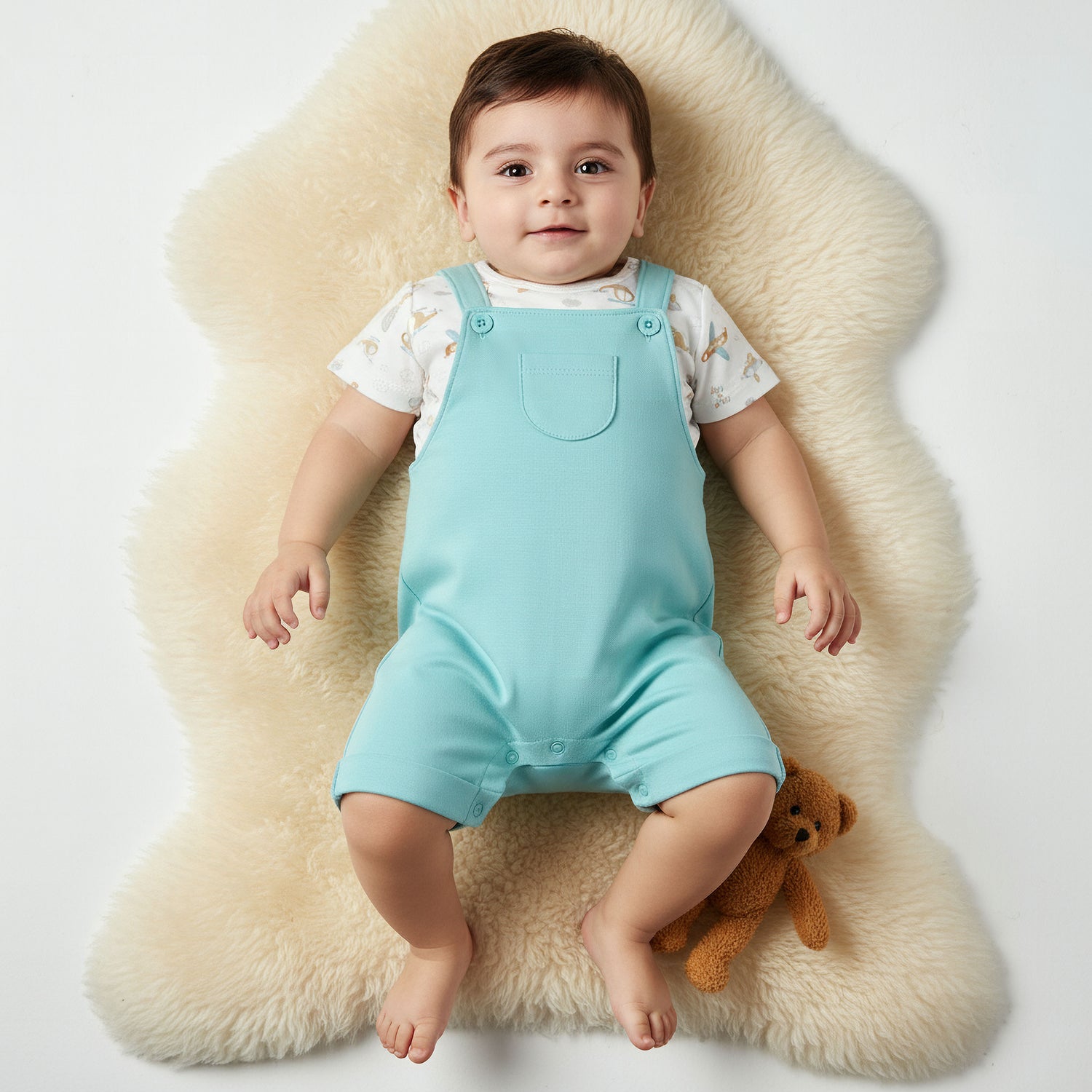 Juniors Crew Neck Short Sleeves Dungaree with Pocket