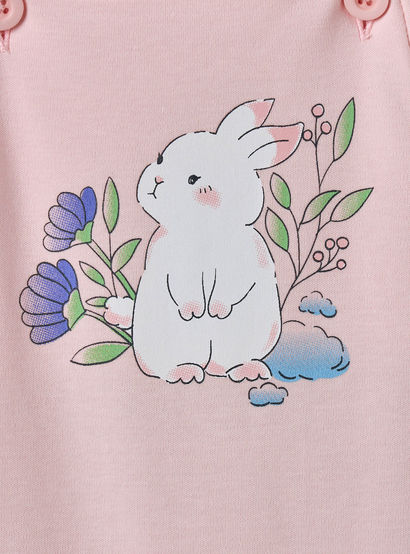 Juniors Round Neck Short Sleeves Top and Dungaree Set with Bunny Print-baby-girls-clothing-setsandcoords-image-5