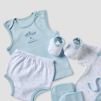 Juniors 6-Piece Boys Gift Set - Cotton - Bodysuit, Booties, Bib, Wash Cloth, Briefs - Star Print