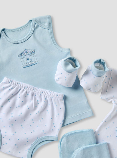 Juniors 6-Piece Boys Gift Set - Cotton - Bodysuit, Booties, Bib, Wash Cloth, Briefs - Star Print-baby-boys-clothing-setsandcoords-image-10