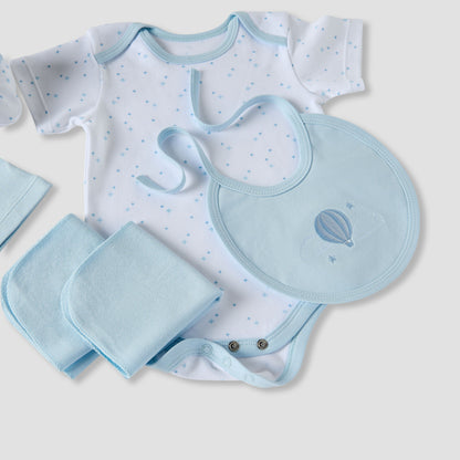 Juniors 6-Piece Boys Gift Set - Cotton - Bodysuit, Booties, Bib, Wash Cloth, Briefs - Star Print