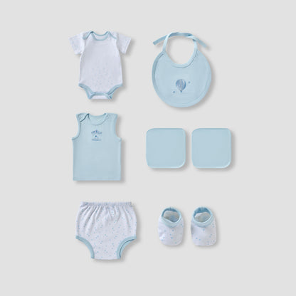 Juniors 6-Piece Boys Gift Set - Cotton - Bodysuit, Booties, Bib, Wash Cloth, Briefs - Star Print