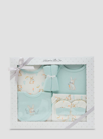 Juniors Girls 7-Piece Gift Set - Soft Cotton - Bodysuit, Bib, Booties - Bunny Print-baby-girls-clothing-setsandcoords-image-1