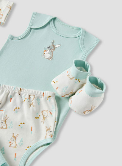 Juniors Girls 7-Piece Gift Set - Soft Cotton - Bodysuit, Bib, Booties - Bunny Print-baby-girls-clothing-setsandcoords-image-10