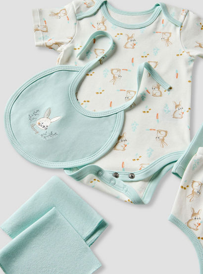 Juniors Girls 7-Piece Gift Set - Soft Cotton - Bodysuit, Bib, Booties - Bunny Print-baby-girls-clothing-setsandcoords-image-9