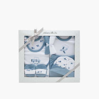Set of 9 Juniors Clothing Gift Set with Vehicle Print - Blue / 0-3 mths