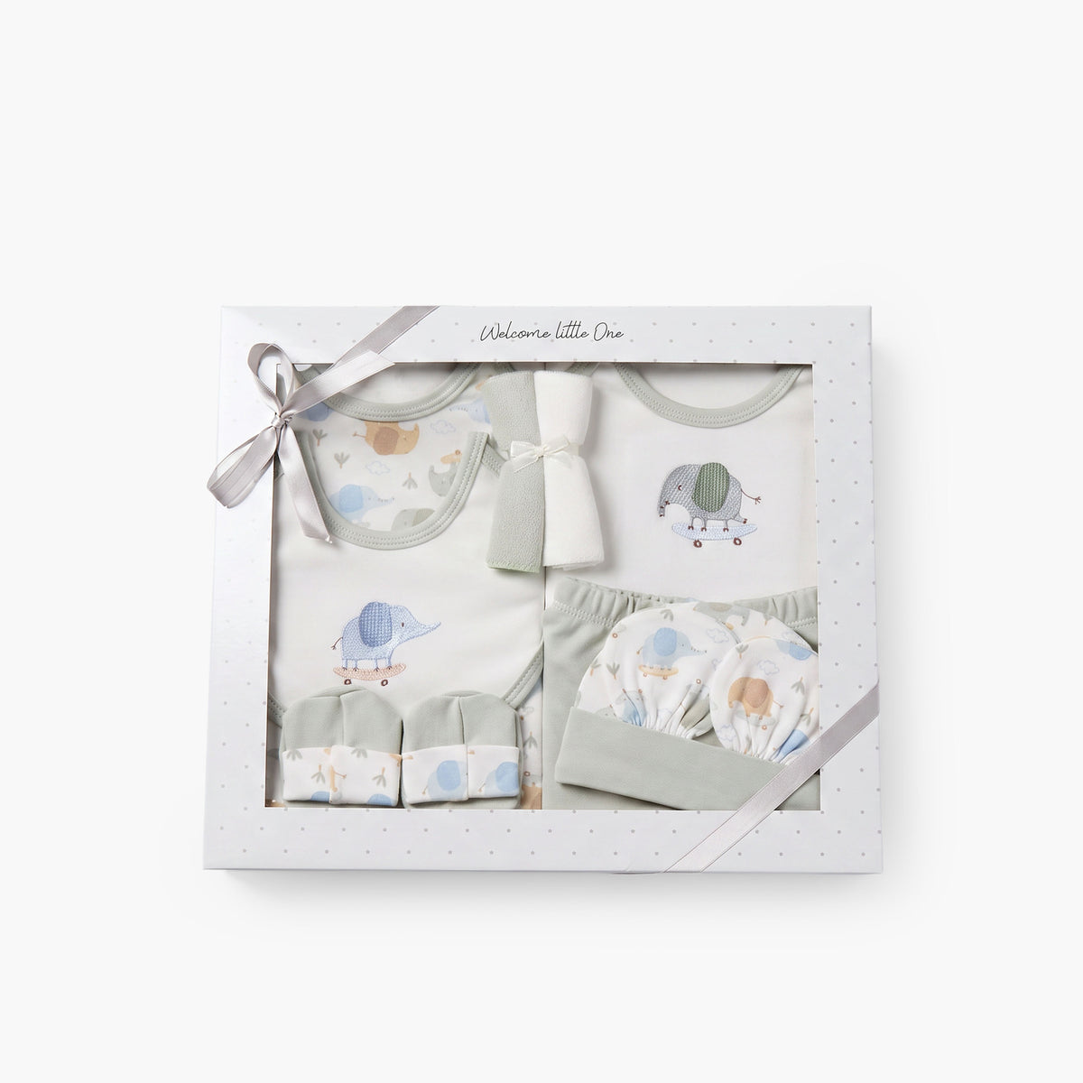 Set of 9 Juniors Clothing Gift Set with Elephant Print - Green / 0-3 mths