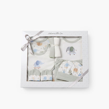 Set of 9 Juniors Clothing Gift Set with Elephant Print - Green / 0-3 mths