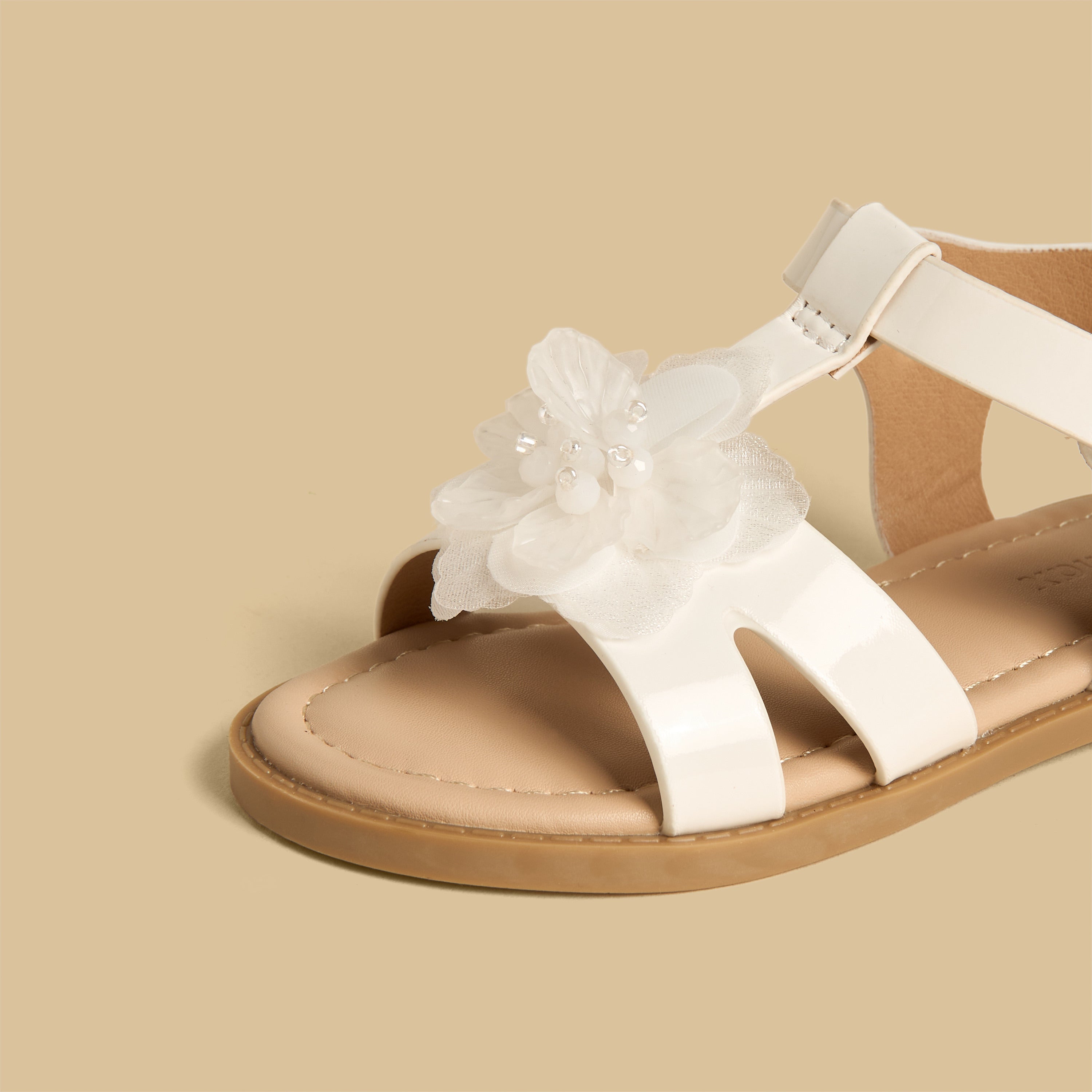 Floral Accent Sandals with Hook and Loop Closure