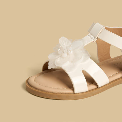 Floral Accent Sandals with Hook and Loop Closure