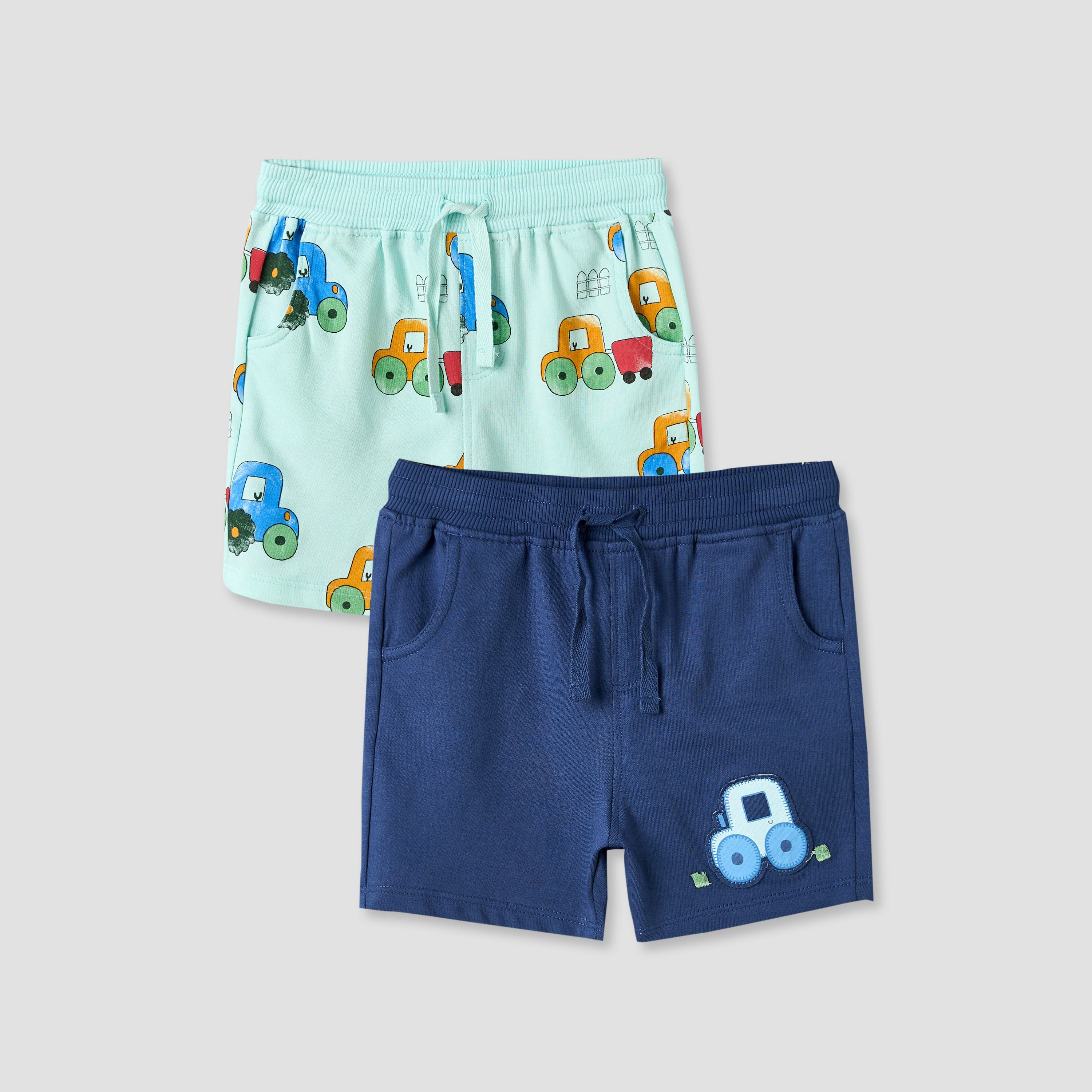 Pack of 2 Juniors Knee Length Drawstring Waist Shorts with Farm Print
