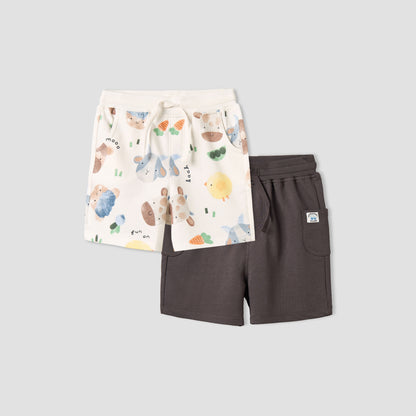 Pack of 2 Juniors Knee Length Drawstring Waist Shorts with Farm Print - Multicolour / 12-18 mths