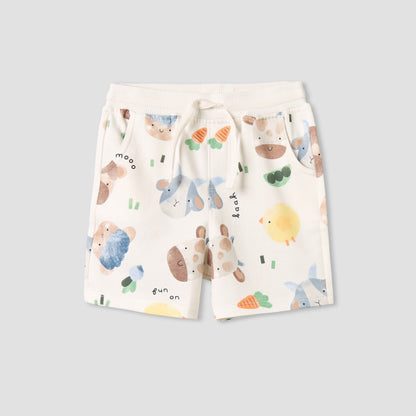 Pack of 2 Juniors Knee Length Drawstring Waist Shorts with Farm Print