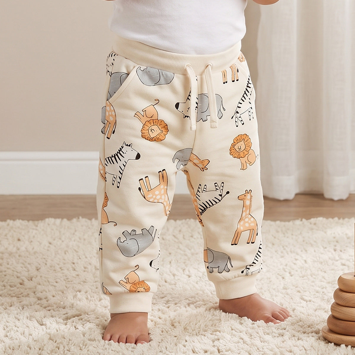 Juniors Drawstring Waist Joggers with Safari Print