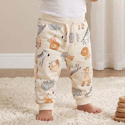 Juniors Drawstring Waist Joggers with Safari Print