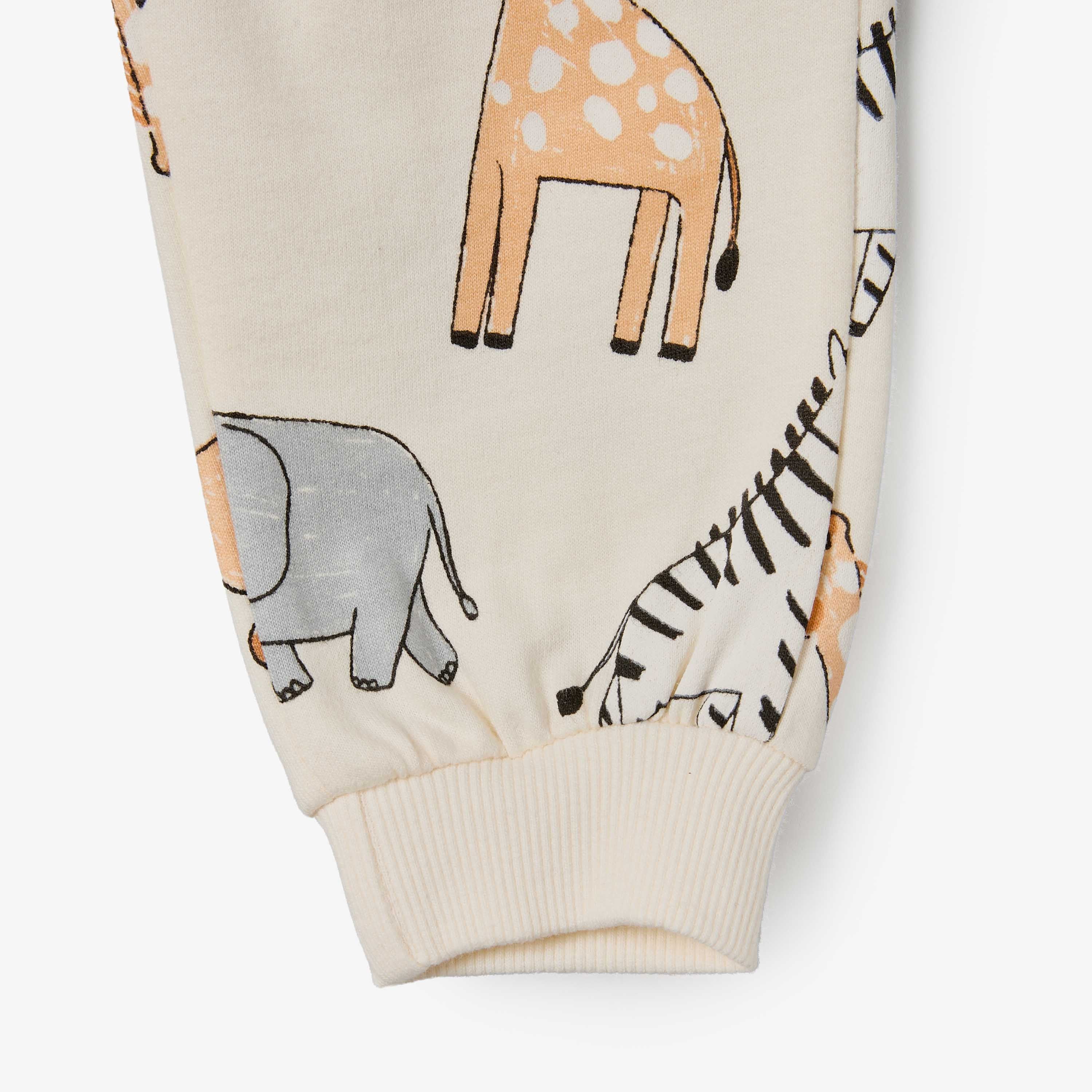 Juniors Drawstring Waist Joggers with Safari Print