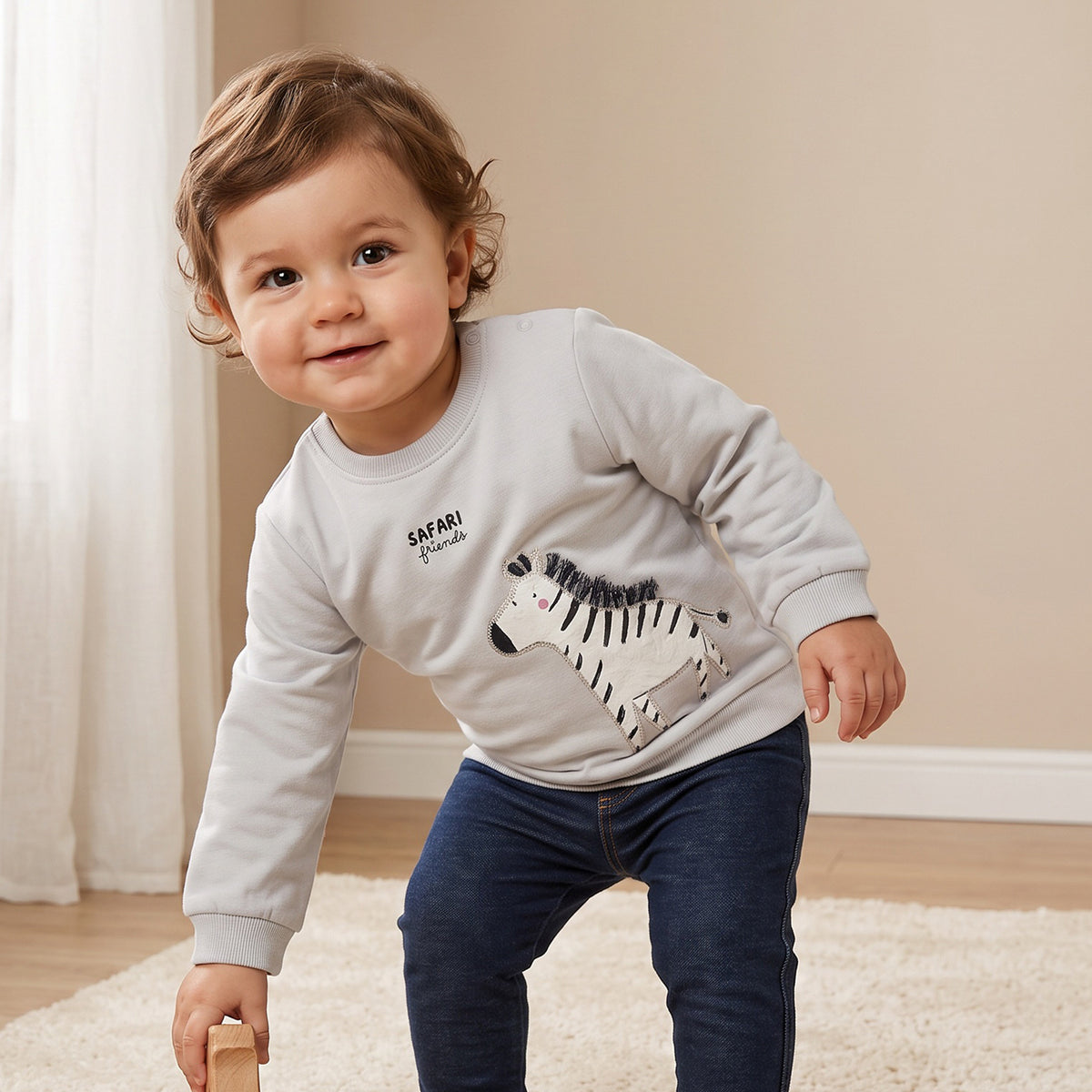 Juniors Zebra Applique Sweatshirt with Long Sleeves