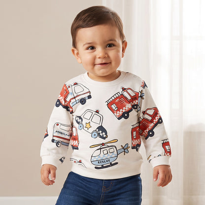 Juniors Rescue Vehicle Print Sweatshirt with Long Sleeves - White / 12-18 mths