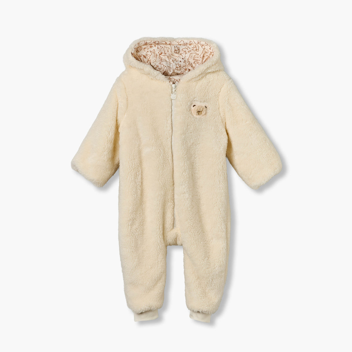 Juniors Plush Hooded Coverall with Embroidery Detail