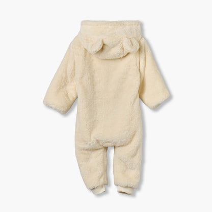 Juniors Plush Hooded Coverall with Embroidery Detail