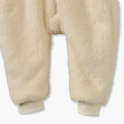 Juniors Plush Hooded Coverall with Embroidery Detail