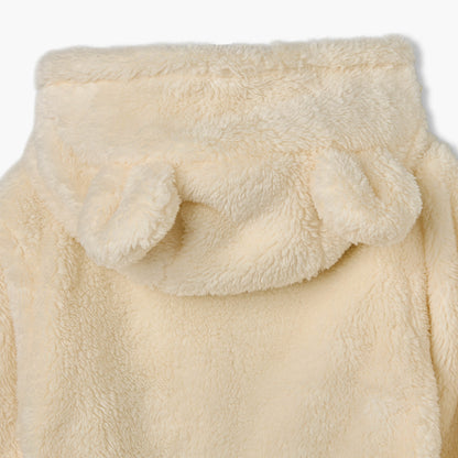 Juniors Plush Hooded Coverall with Embroidery Detail