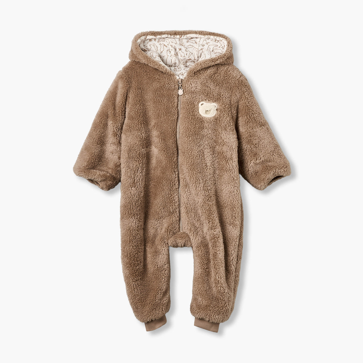 Juniors Plush Hooded Coverall with Embroidery Detail