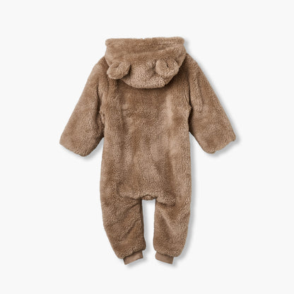 Juniors Plush Hooded Coverall with Embroidery Detail
