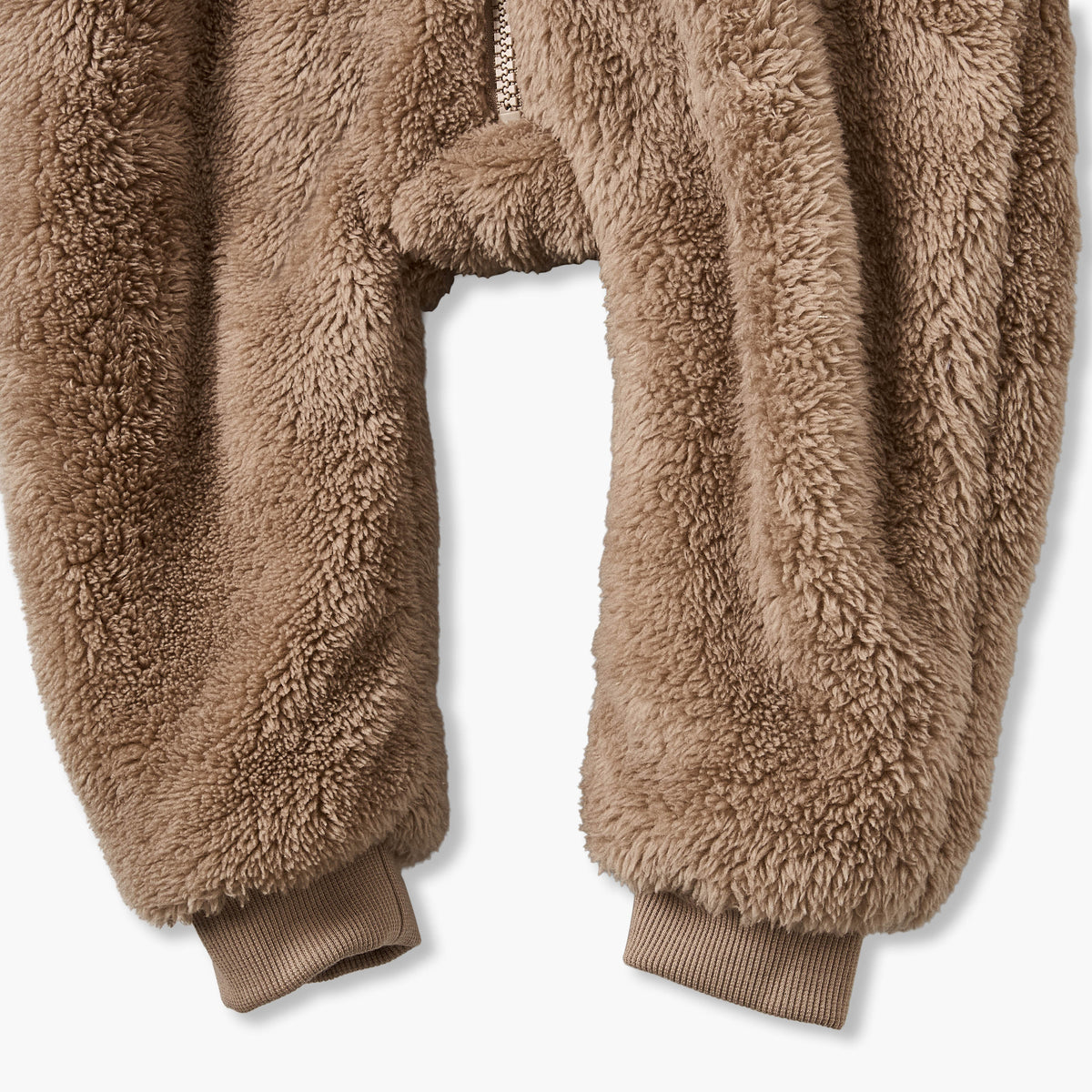 Juniors Plush Hooded Coverall with Embroidery Detail