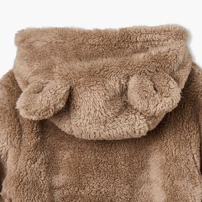 Juniors Plush Hooded Coverall with Embroidery Detail