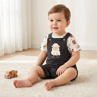 Juniors Round Neck Short Sleeves T-shirt and Dungaree Set with Applique-undefined-image-1