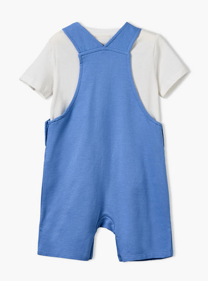 Juniors Round Neck Short Sleeves T-shirt and Dungaree Set with Applique-baby-boys-clothing-setsandcoords-image-3